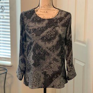 Women's New 3/4 Sleeve Crew Neck Blouse with an Accent Zipper on Left Shoulder